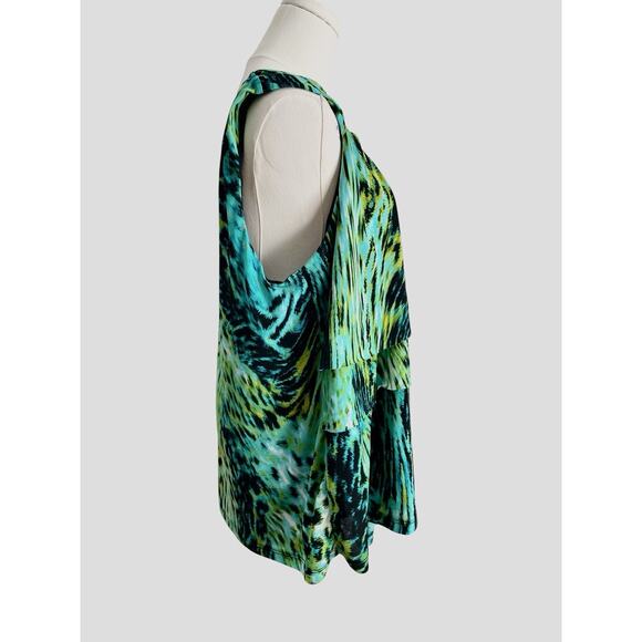 Worthington Woman Blouse Top Size 1x ELECTRIC‎ Artsy Flowy Tunic Stretch 90s - Picture 3 of 10